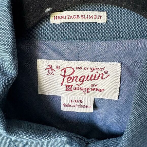 Original Penguin Men's Slim Fit Long Sleeve Blue Button-Up Shirt Size L - Picture 3 of 5